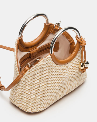 GEENA Straw Bag Light Natural Ring Top-Handle Crossbody Handbag - Steve Madden