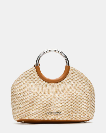 GEENA Straw Bag Light Natural Ring Top-Handle Crossbody Handbag - Steve Madden