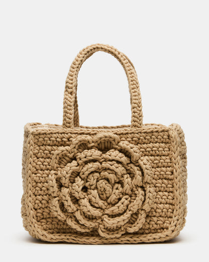 LUVLY Bag Natural Mini Top-Handle Flower Decal Crochet Crossbody Handbag - Steve Madden