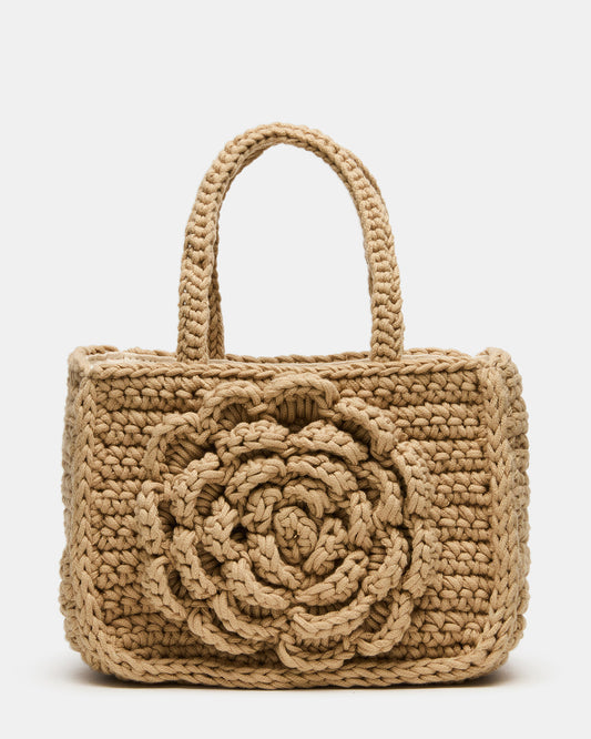 LUVLY Bag Natural Mini Top-Handle Flower Decal Crochet Crossbody Handbag - Steve Madden
