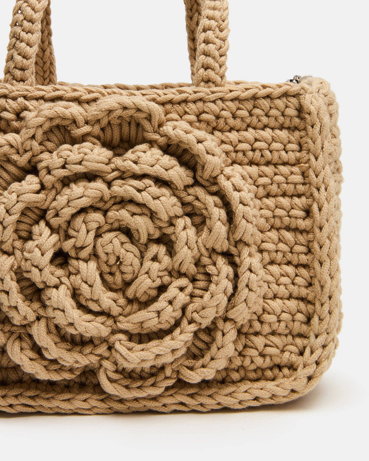 LUVLY Bag Natural Mini Top-Handle Flower Decal Crochet Crossbody Handbag - Steve Madden