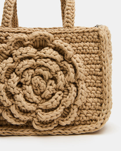 LUVLY Bag Natural Mini Top-Handle Flower Decal Crochet Crossbody Handbag - Steve Madden