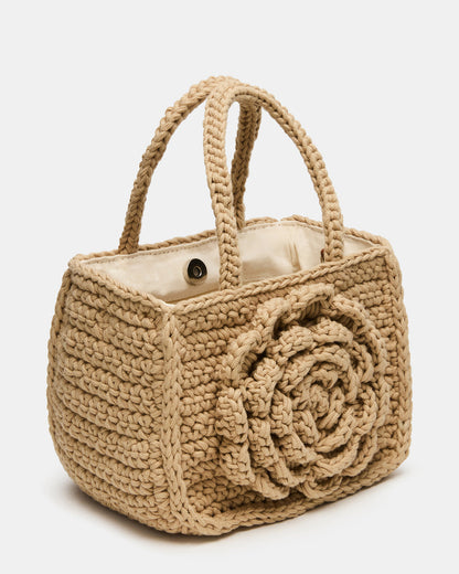 LUVLY Bag Natural Mini Top-Handle Flower Decal Crochet Crossbody Handbag - Steve Madden