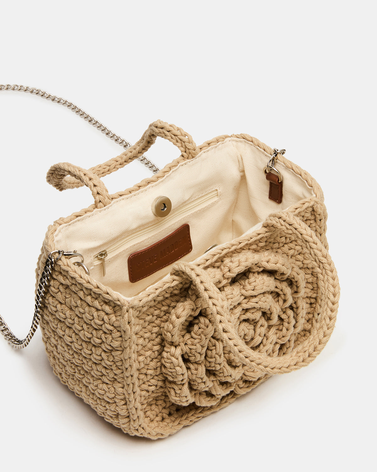LUVLY Bag Natural Mini Top-Handle Flower Decal Crochet Crossbody Handbag - Steve Madden