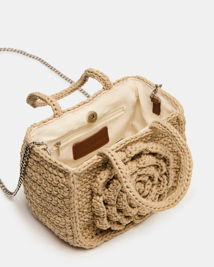 LUVLY Bag Natural Mini Top-Handle Flower Decal Crochet Crossbody Handbag - Steve Madden
