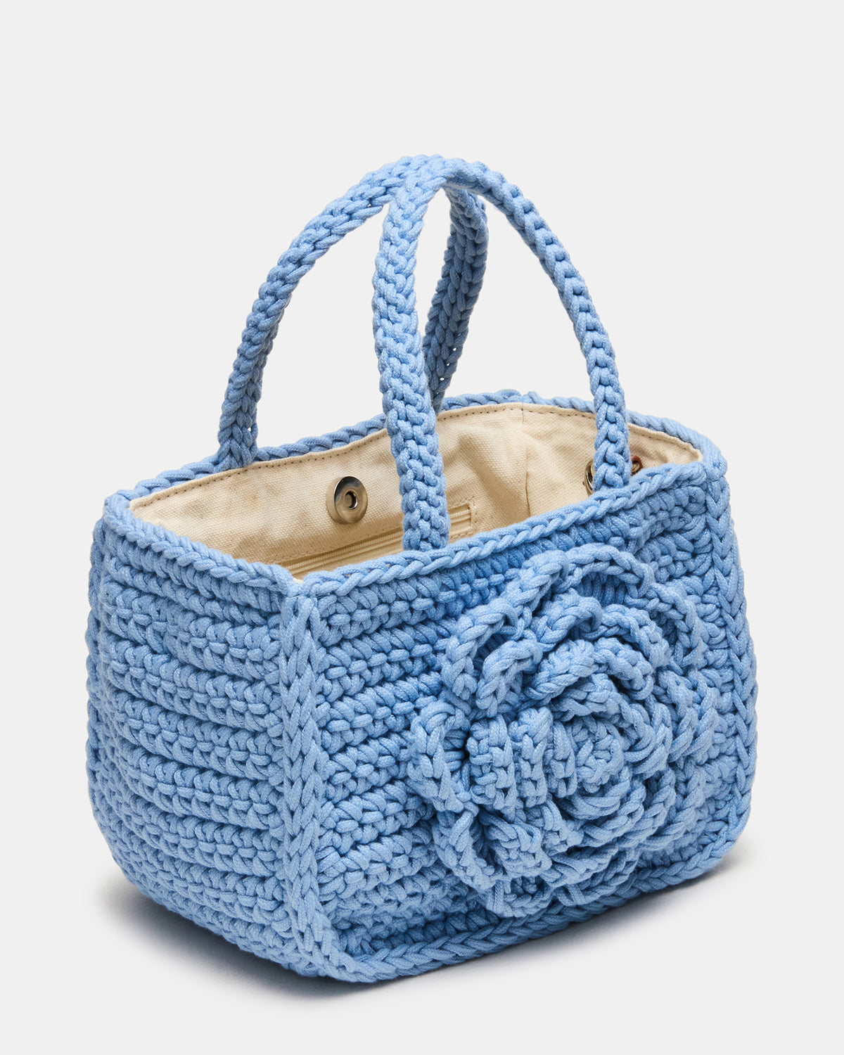 LUVLY Bag Light Blue Mini Top-Handle Flower Decal Crochet Crossbody Handbag - Steve Madden