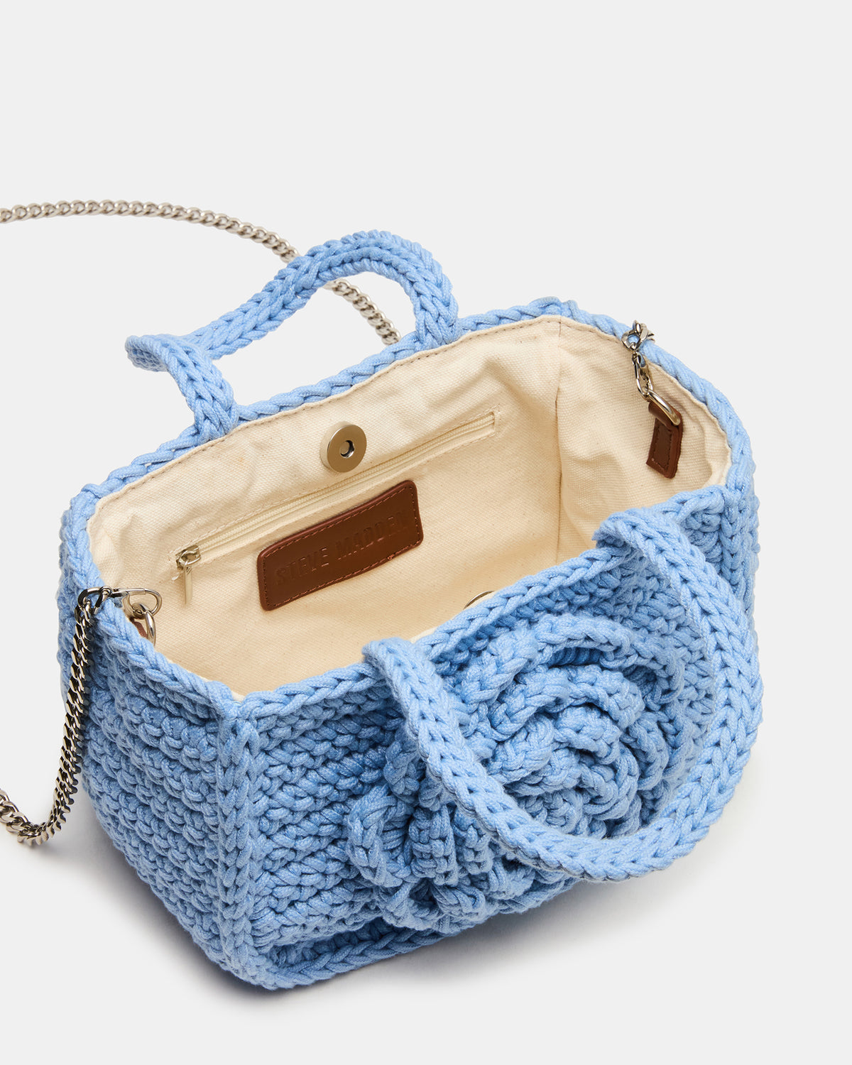 LUVLY Bag Light Blue Mini Top-Handle Flower Decal Crochet Crossbody Handbag - Steve Madden
