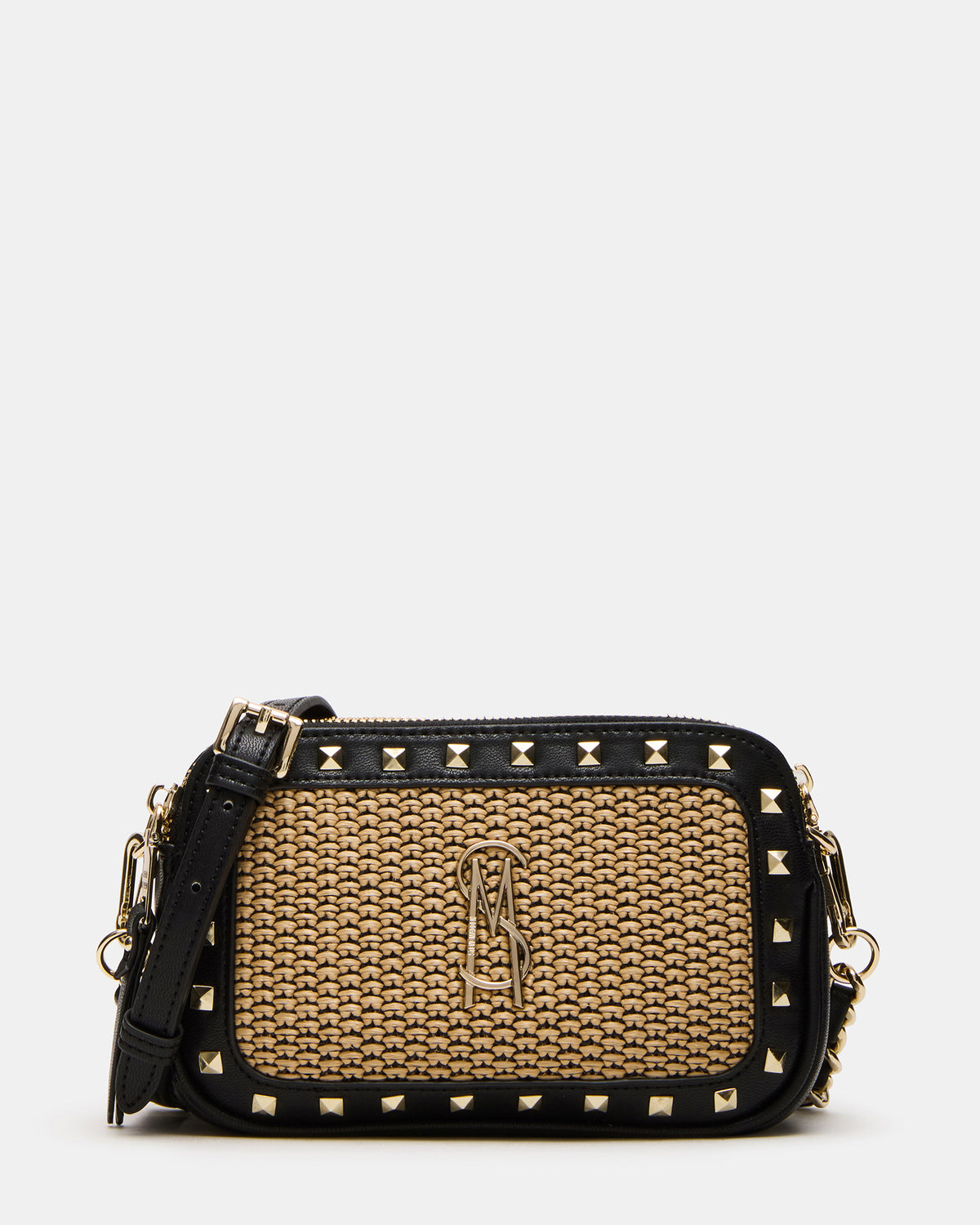 DAISYS Black Multi Women's Studded Straw Crossbody Handbag - Steve Madden
