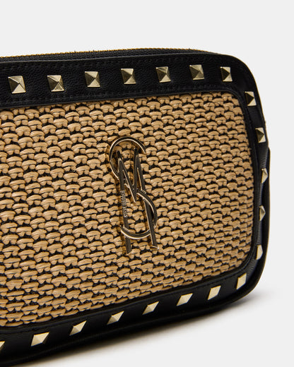 DAISYS Black Multi Women's Studded Straw Crossbody Handbag - Steve Madden