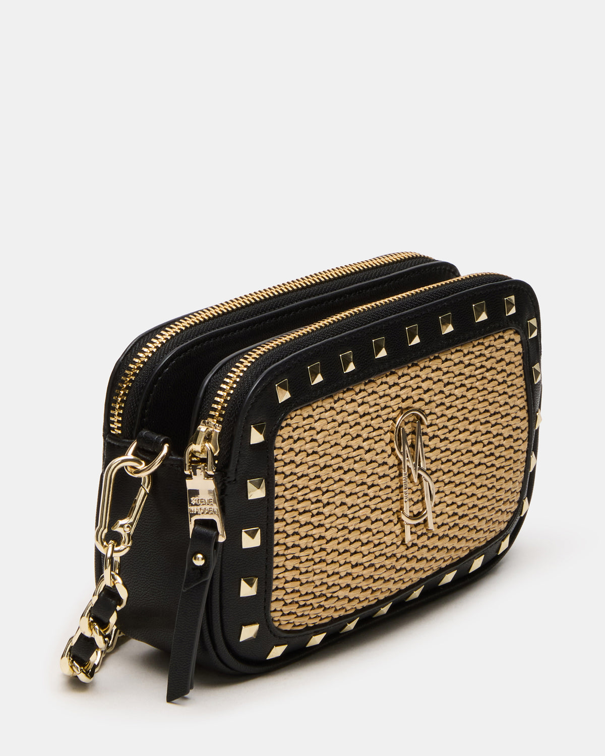DAISYS Black Multi Women's Studded Straw Crossbody Handbag - Steve Madden