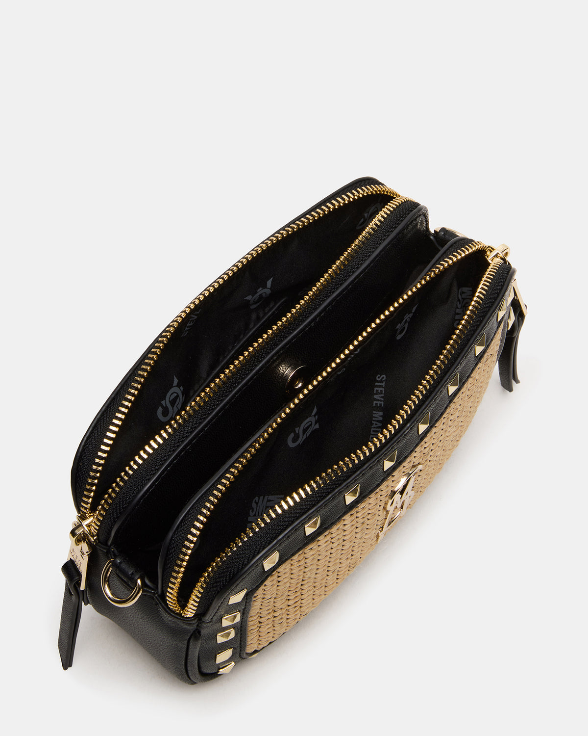 DAISYS Black Multi Women's Studded Straw Crossbody Handbag - Steve Madden
