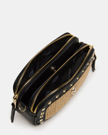 DAISYS Black Multi Women's Studded Straw Crossbody Handbag - Steve Madden
