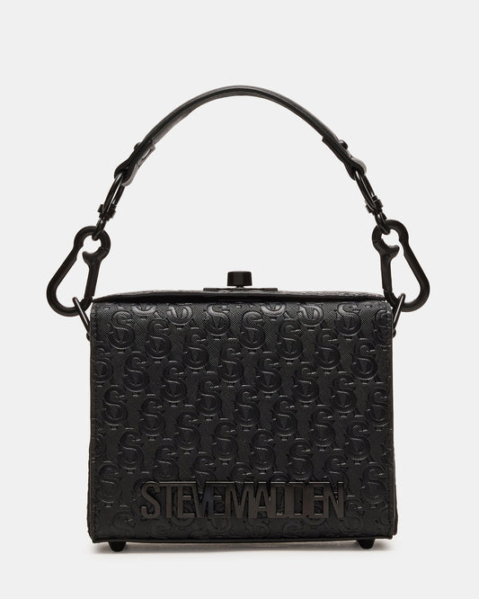 NOYA Black/Black Women's Embossed Crossbody Top-Handle Box Handbag - Steve Madden