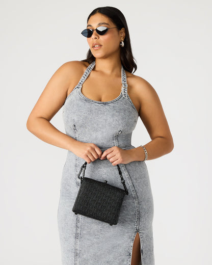 NOYA Black/Black Women's Embossed Crossbody Top-Handle Box Handbag - Steve Madden
