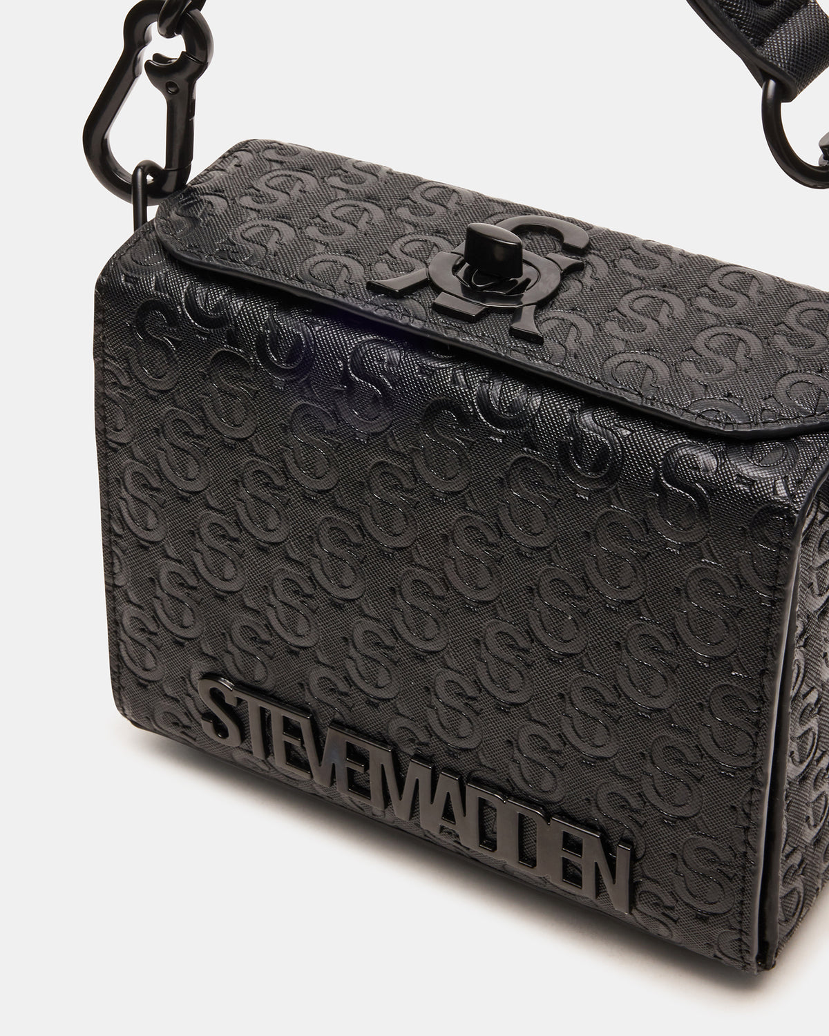 NOYA Black/Black Women's Embossed Crossbody Top-Handle Box Handbag - Steve Madden