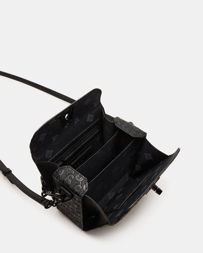 NOYA Black/Black Women's Embossed Crossbody Top-Handle Box Handbag - Steve Madden