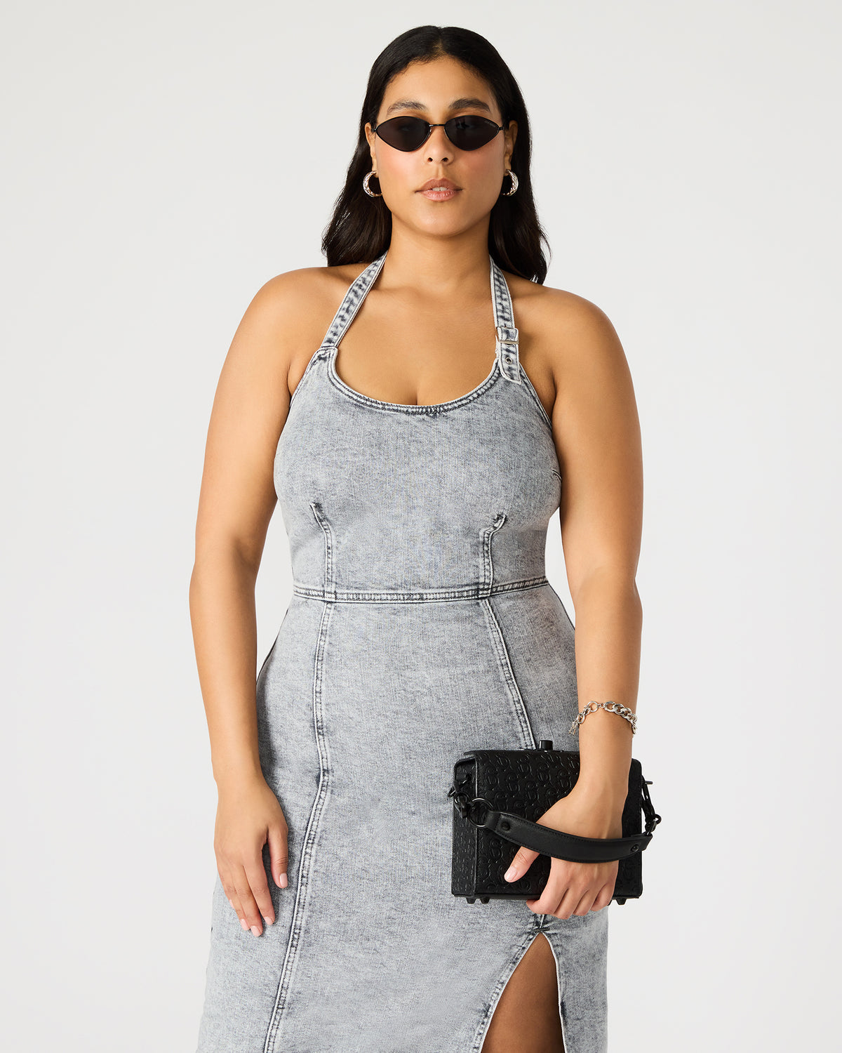 NOYA Black/Black Women's Embossed Crossbody Top-Handle Box Handbag - Steve Madden