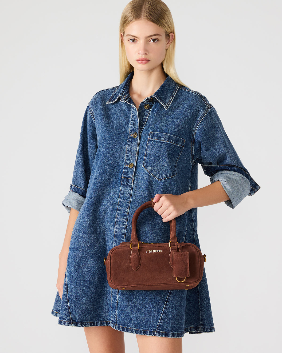 MERIT Bag Chestnut Suede Top-Handle Satchel Crossbody Handbag - Steve Madden