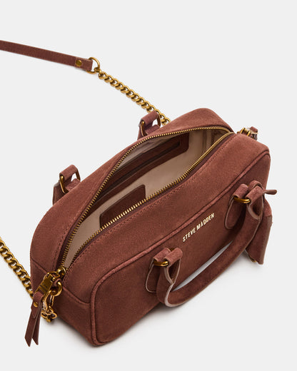 MERIT Bag Chestnut Suede Top-Handle Satchel Crossbody Handbag - Steve Madden