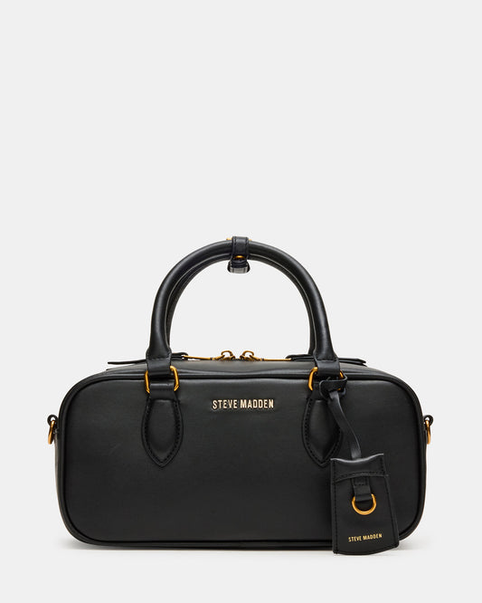 MERIT Bag Black Leather Top-Handle Satchel Crossbody Handbag - Steve Madden