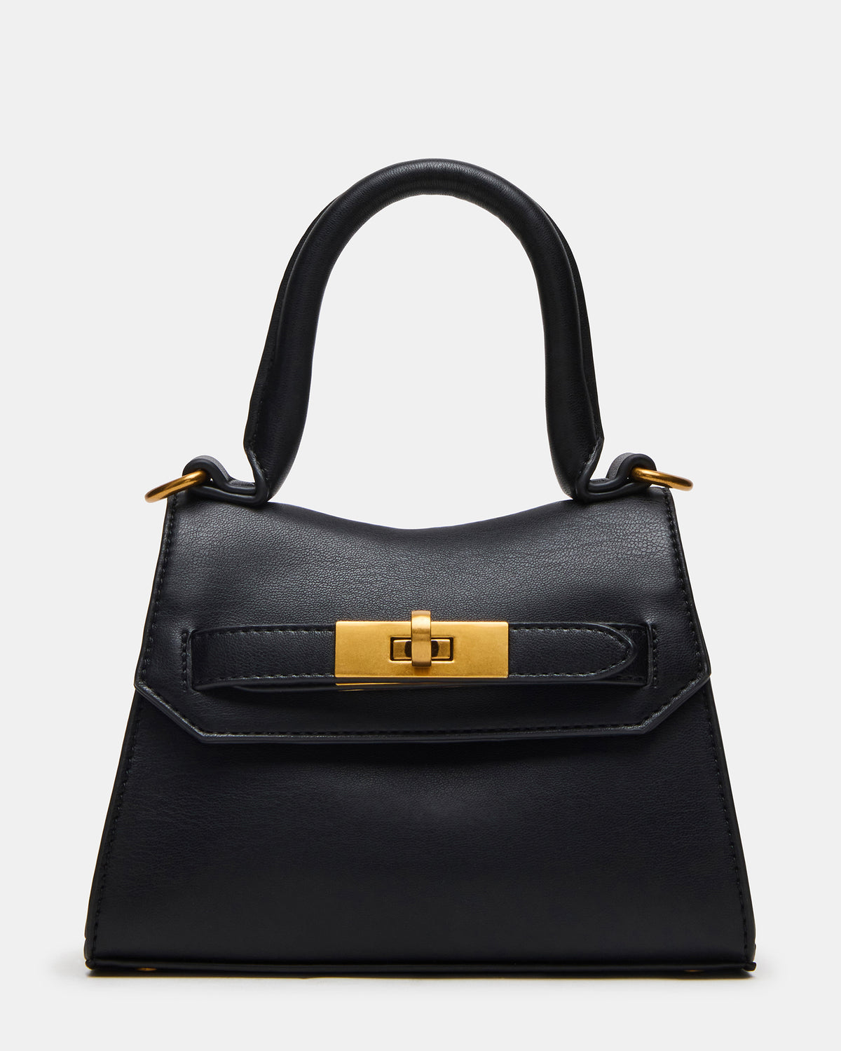 MADLYN Bag Black Structured Turn-Lock Closure Top-Handle Crossbody Mini Handbag - Steve Madden