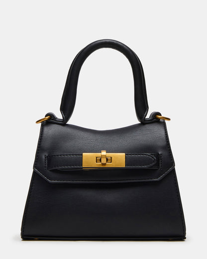 MADLYN Bag Black Structured Turn-Lock Closure Top-Handle Crossbody Mini Handbag - Steve Madden
