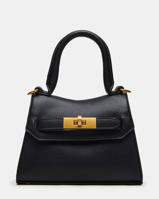 MADLYN Bag Black Structured Turn-Lock Closure Top-Handle Crossbody Mini Handbag - Steve Madden