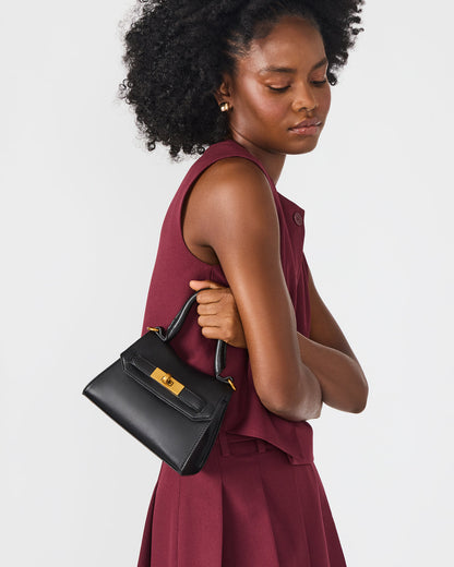 MADLYN Bag Black Structured Turn-Lock Closure Top-Handle Crossbody Mini Handbag - Steve Madden