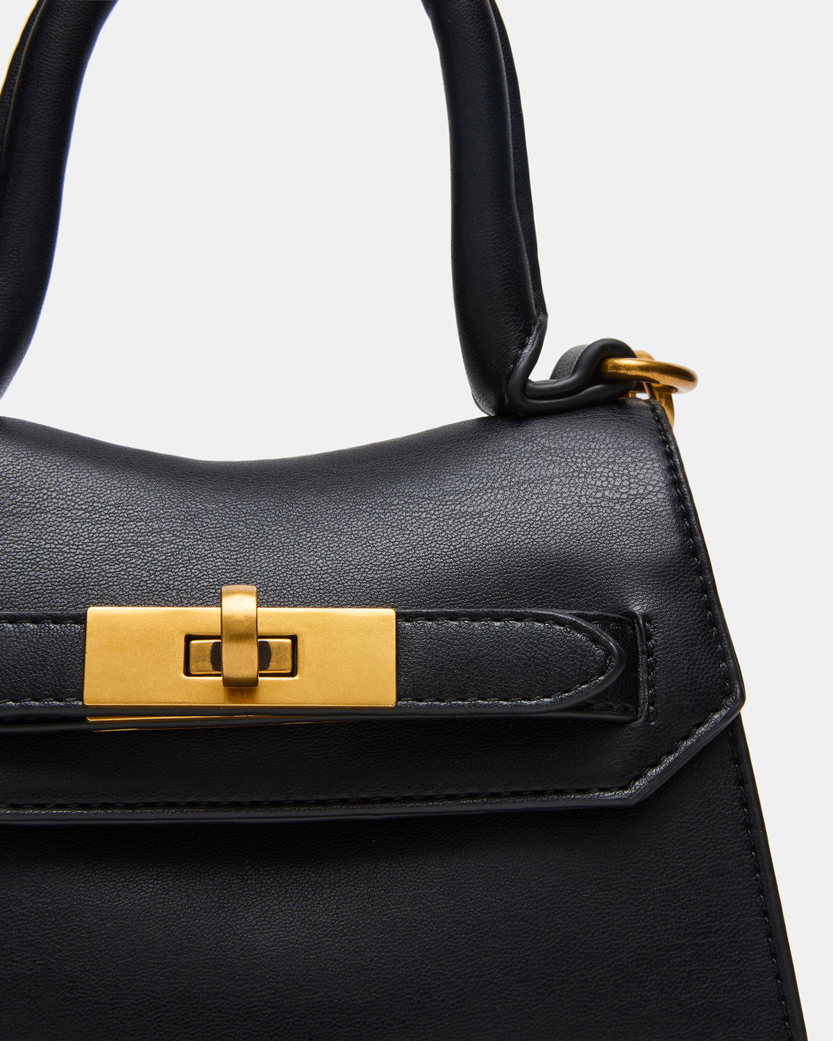 MADLYN Bag Black Structured Turn-Lock Closure Top-Handle Crossbody Mini Handbag - Steve Madden