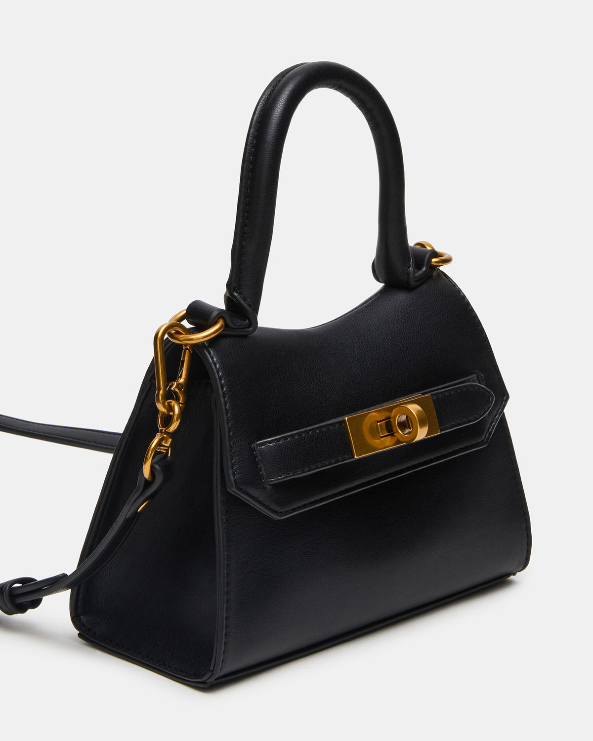 MADLYN Bag Black Structured Turn-Lock Closure Top-Handle Crossbody Mini Handbag - Steve Madden
