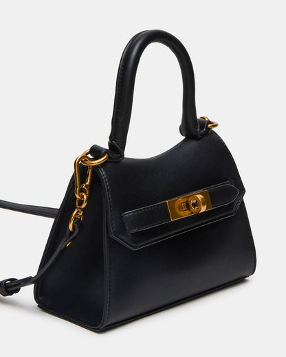 MADLYN Bag Black Structured Turn-Lock Closure Top-Handle Crossbody Mini Handbag - Steve Madden