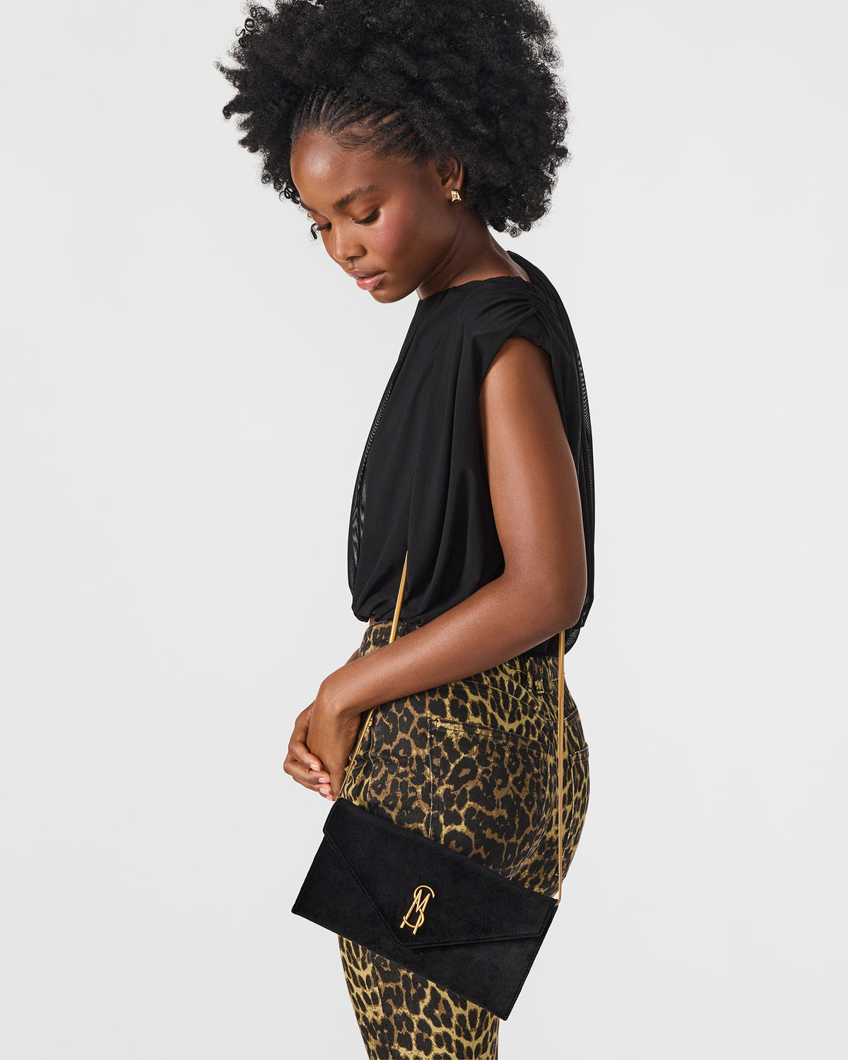 SMOOTH Bag Black Velvet Envelope Logo Crossbody Clutch Handbag - Steve Madden