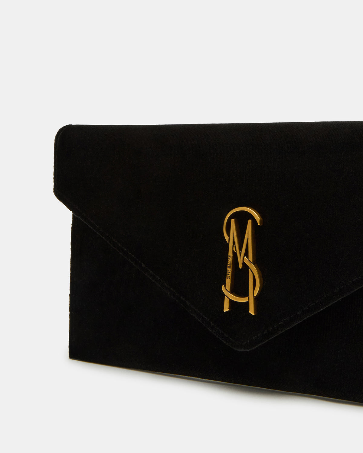 SMOOTH Bag Black Velvet Envelope Logo Crossbody Clutch Handbag - Steve Madden