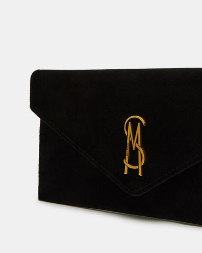 SMOOTH Bag Black Velvet Envelope Logo Crossbody Clutch Handbag - Steve Madden