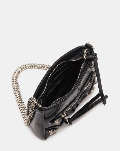 SKY Bag Black/Silver Moto Rhinestone Embellished Stud Crossbody Handbag - Steve Madden