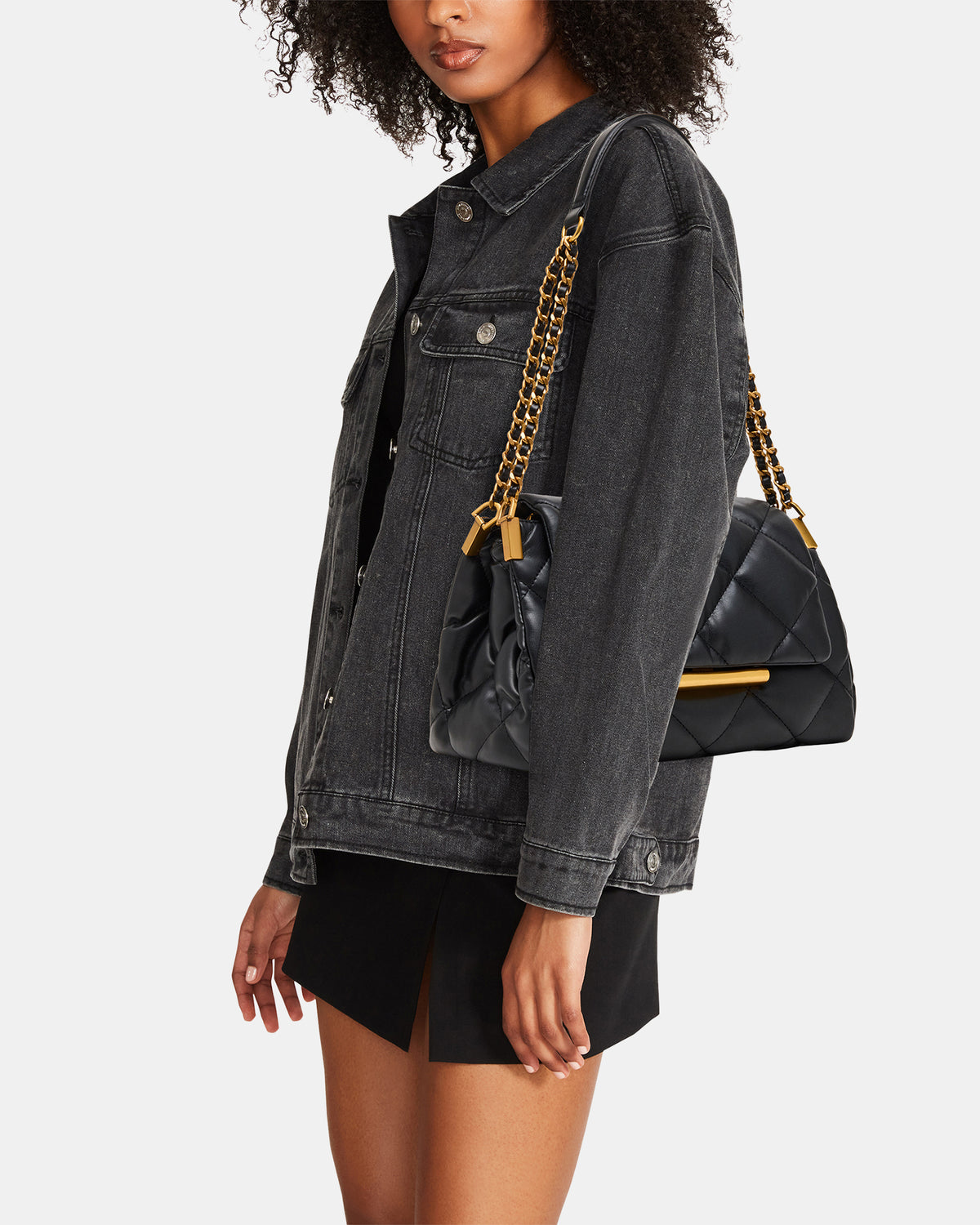 COLETTE Bag Black/Gold Quilted Chain Shoulder Handbag - Steve Madden