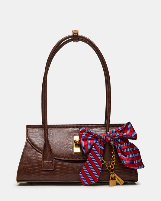 MILAN Bag Chocolate Elongated Menswear-Inspired Shoulder Strap Handbag - Steve Madden