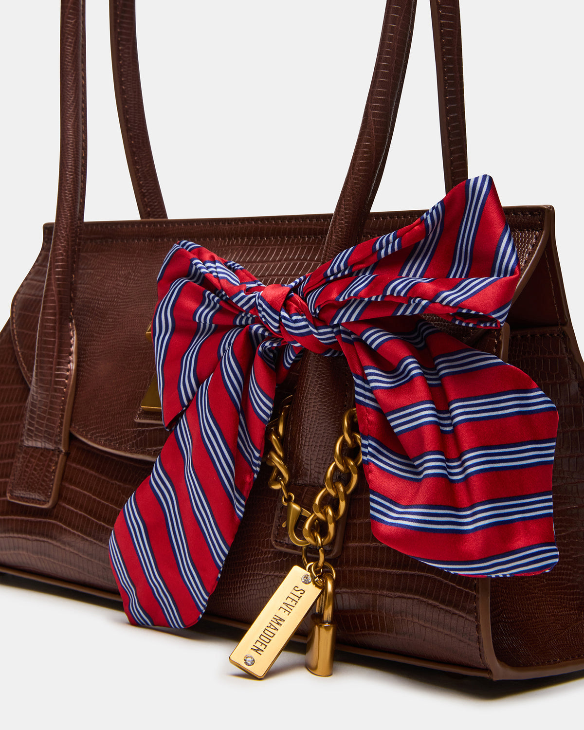 MILAN Bag Chocolate Elongated Menswear-Inspired Shoulder Strap Handbag - Steve Madden