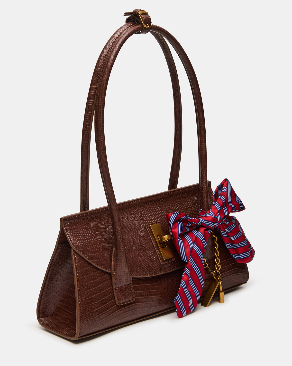 MILAN Bag Chocolate Elongated Menswear-Inspired Shoulder Strap Handbag - Steve Madden