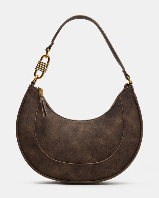 LOHAN Bag Brown Structured Hobo Shoulder Handbag - Steve Madden