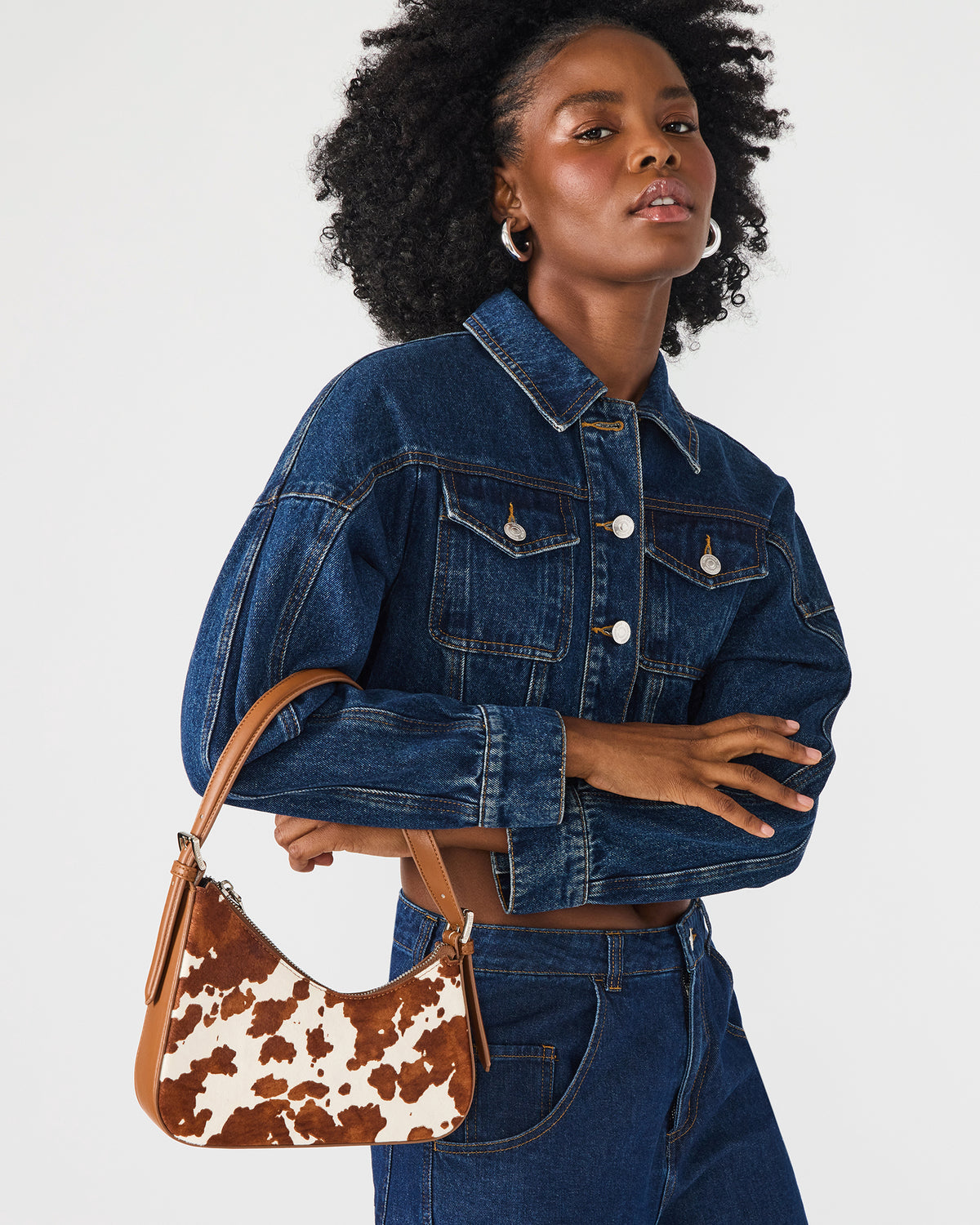 SMITH Bag Brown Cow Print Asymmetric Shoulder Handbag - Steve Madden