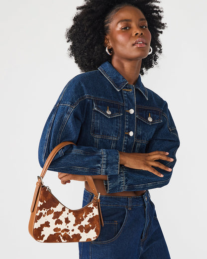 SMITH Bag Brown Cow Print Asymmetric Shoulder Handbag - Steve Madden