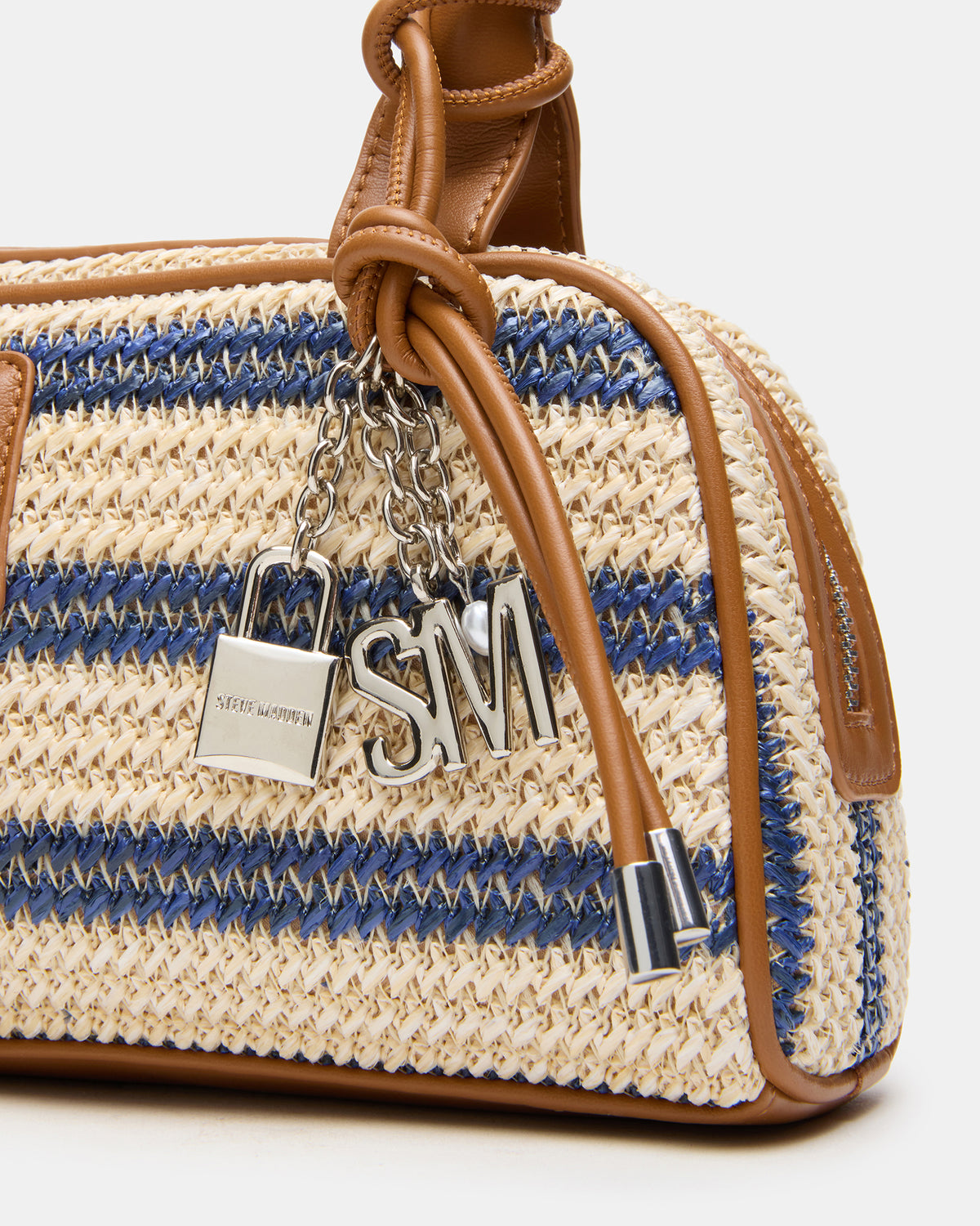 LAGUNE Bag Navy Multi Elongated Straw Shoulder Strap Handbag - Steve Madden