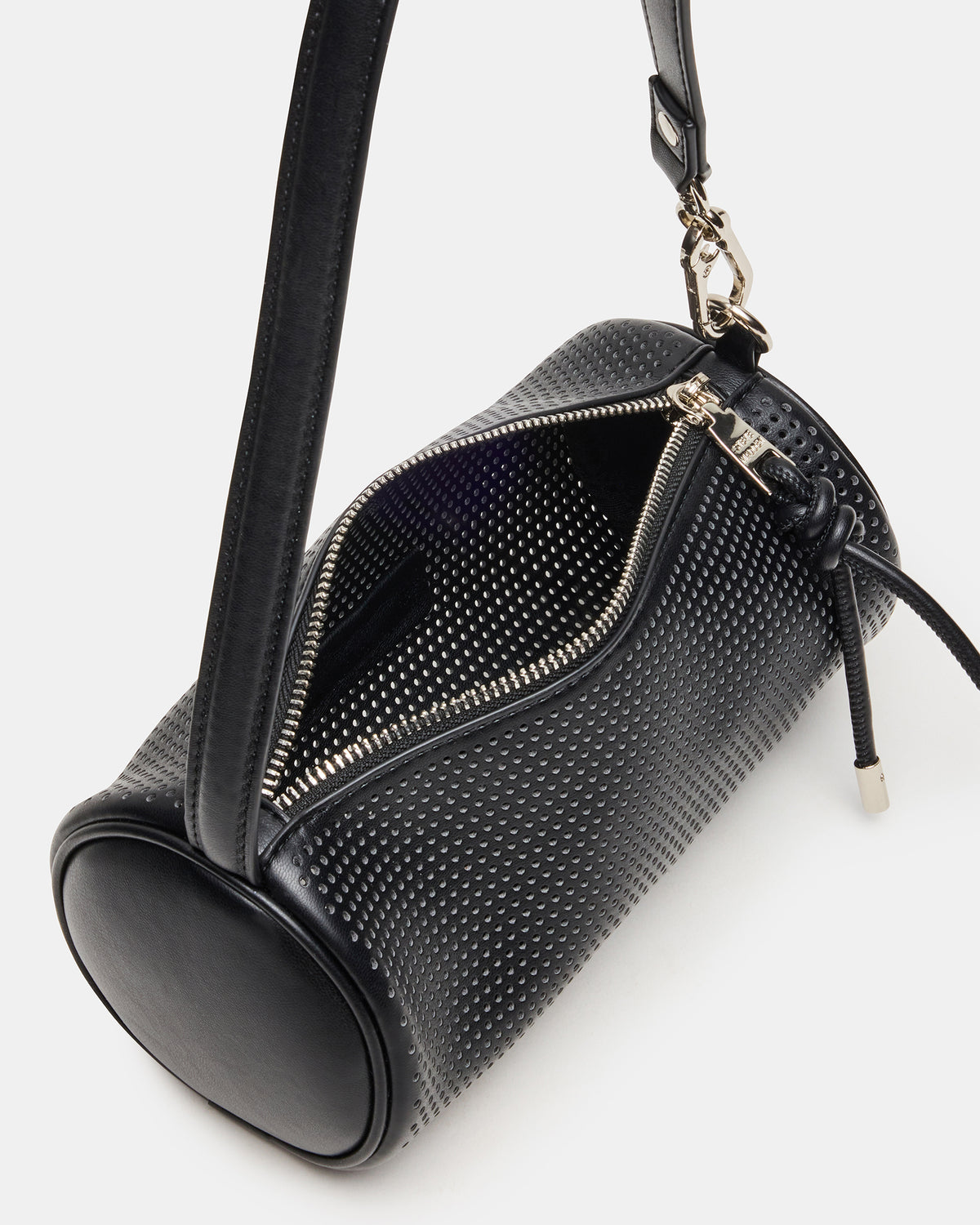 PRIYA Perforated Bag Black Mini Barrel Shoulder Handbag - Steve Madden