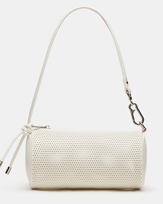 PRIYA Perforated Bag White Mini Barrel Shoulder Handbag - Steve Madden