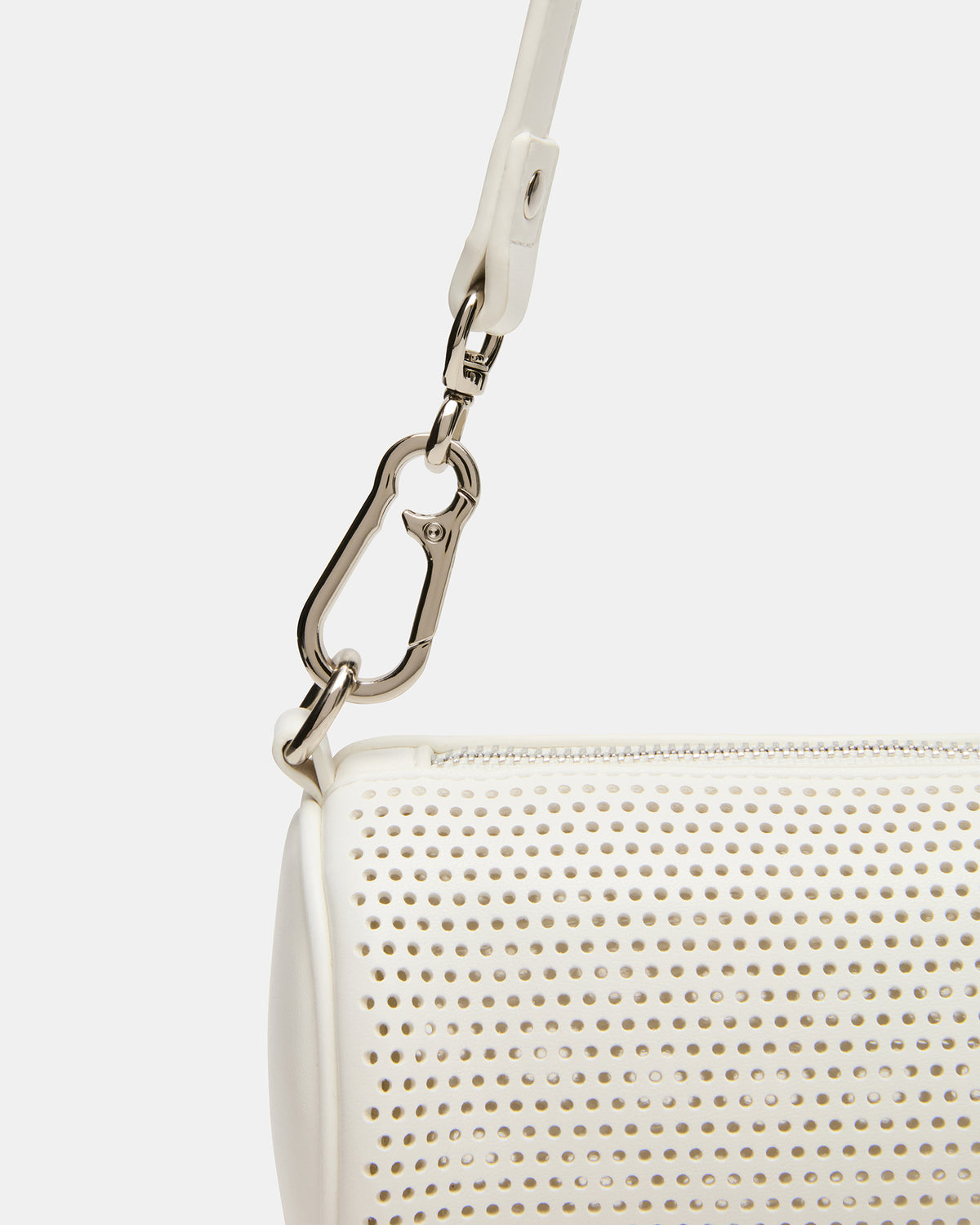 PRIYA Perforated Bag White Mini Barrel Shoulder Handbag - Steve Madden