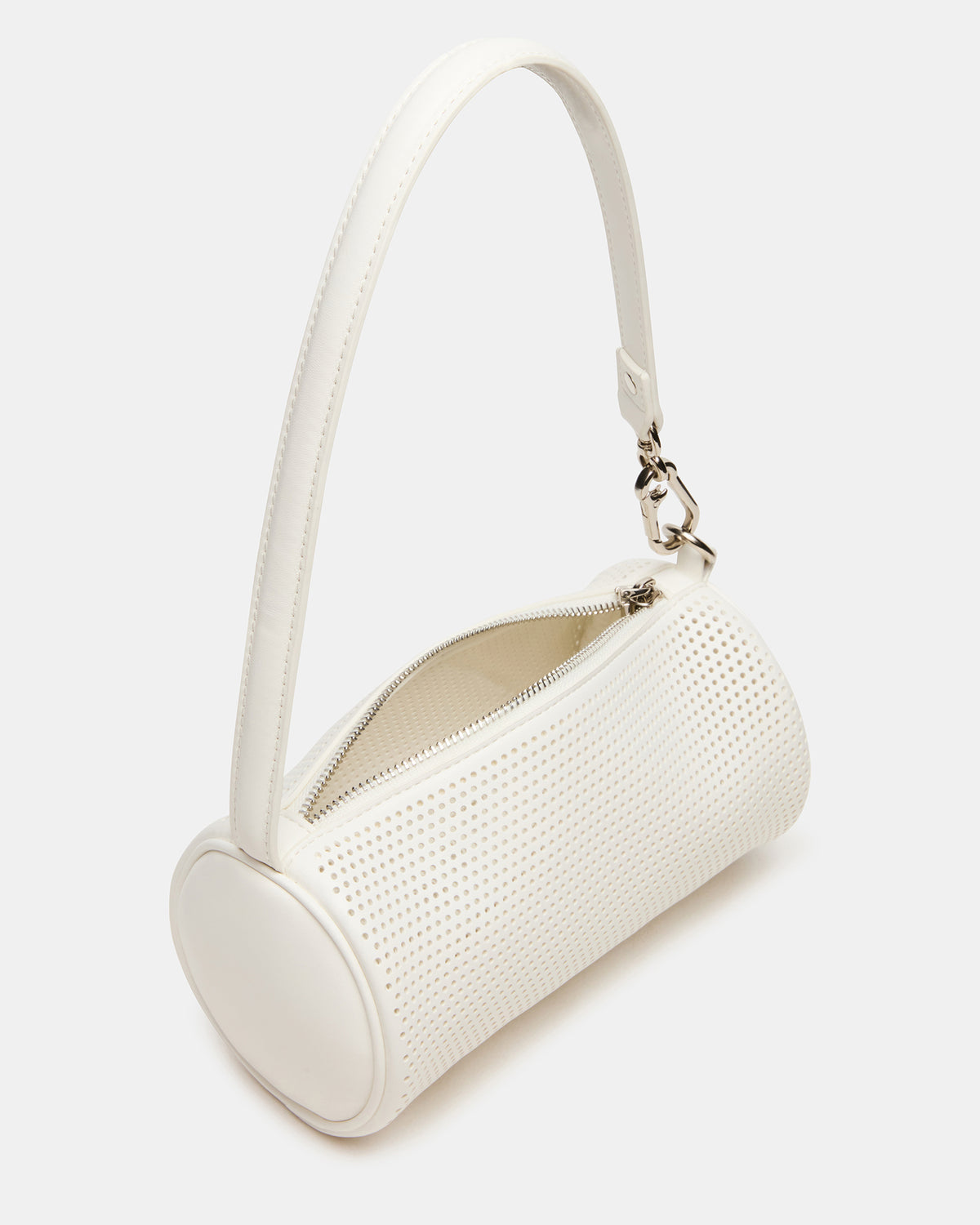 PRIYA Perforated Bag White Mini Barrel Shoulder Handbag - Steve Madden