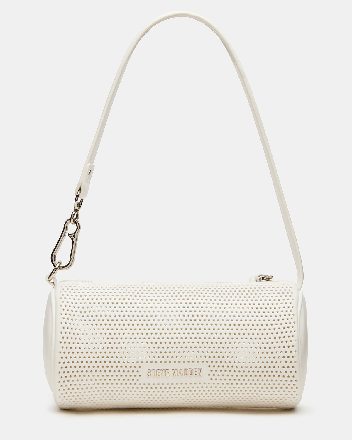 PRIYA Perforated Bag White Mini Barrel Shoulder Handbag - Steve Madden