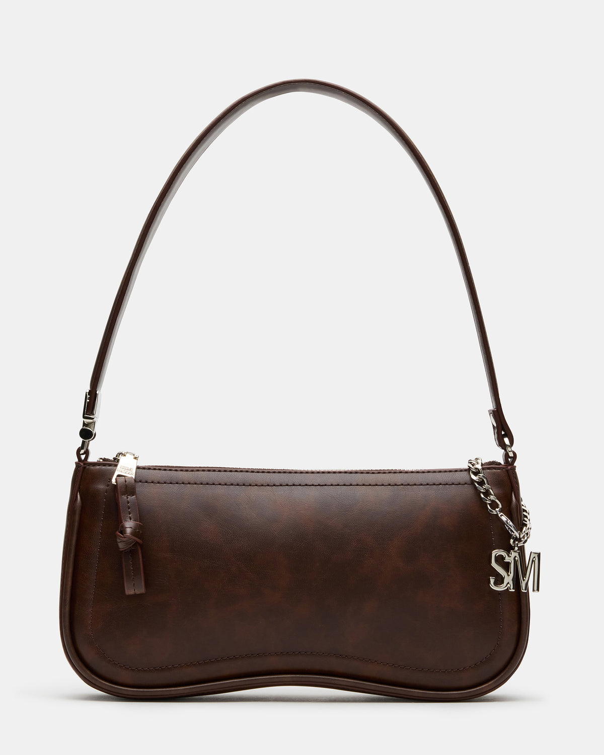 ANGEL Bag Brown Distressed Top-Zipper Structured Shoulder Strap Handbag - Steve Madden
