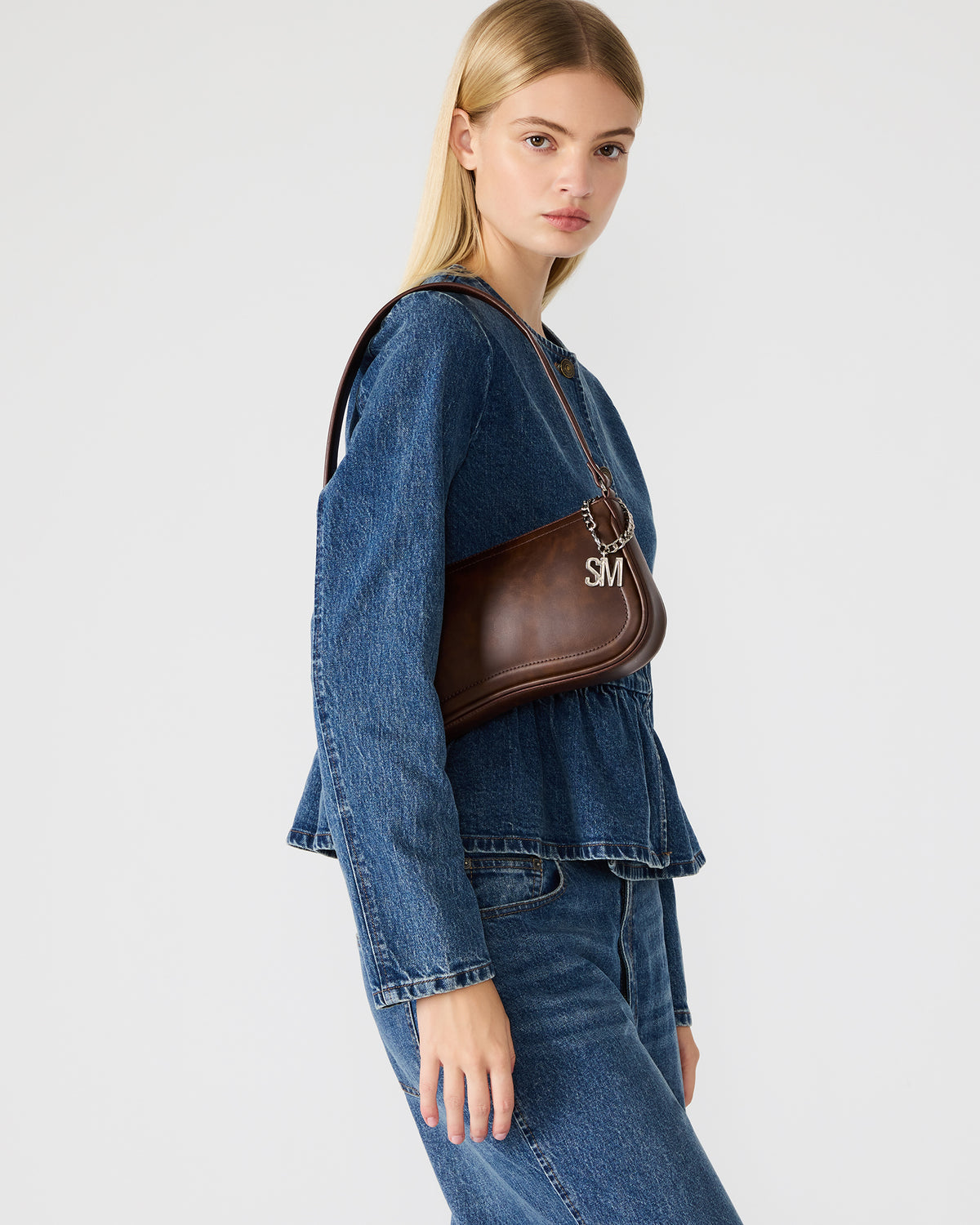 ANGEL Bag Brown Distressed Top-Zipper Structured Shoulder Strap Handbag - Steve Madden
